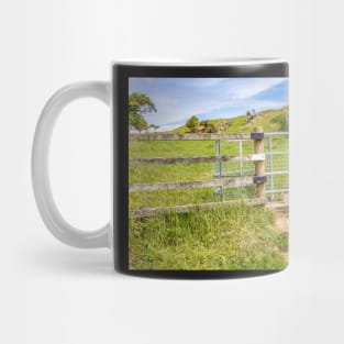 Welsh Coastal Path, Gower, South Wales. One of the many metal gates to fence in livestock grazing along the coastal path Mug